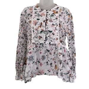 Anthropologie Ginevra Floral Top Babydoll Peasant Women's XS Lace Trim Boho